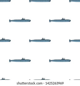Seamless pattern with detailed submarine. Side view. Warship in flat style. Military ship. Battleship model. Vector illustration for design, web, wrapping paper, fabric, wallpaper.