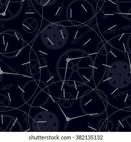 Seamless pattern, details of hours on a blue background. Vectorial illustration.