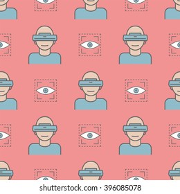 Seamless pattern with devices for virtual reality (VR). Vector illustration.