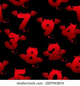 Seamless pattern with devilish numbers, textures with shapes with wings and horns for games.