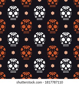 Seamless pattern for Dia de los muertos - mexican holiday Day of the dead. Repetitive print with cute colorful skulls . Vector illustration.