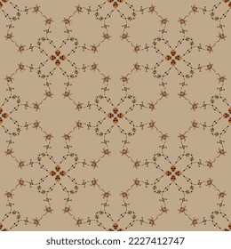 Seamless pattern with  Dia de los muertos motifs. Beautiful vines sprouting from human skulls. Symbol of life, death and resurrection. Day of the Dead design. On beige background.