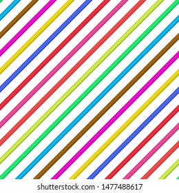 Seamless pattern of diagonal colored pencils on white background. Texture for school educational events, cards, banners and for your other design