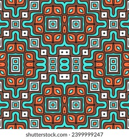Seamless pattern with a diagonal composition in a brown and blue color palette. Vector illustration