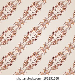 Seamless pattern with diagonal floral elements in brown and rose pink shades