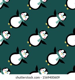 Seamless pattern with diagonal flying penguins