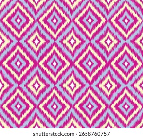 Padrão contínuo com ornamento de linha geométrica diagonal em estilo boho artístico. Tradicional tecido ikat áspero Chevron decorativo fundo