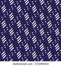 Seamless pattern. Diagonal lines, diamonds ornament. Slanted dashes, squares background. Tilted strokes, dots wallpaper. Angled stripes, rhombuses motif. Striped, dotted backdrop. Vector illustration.
