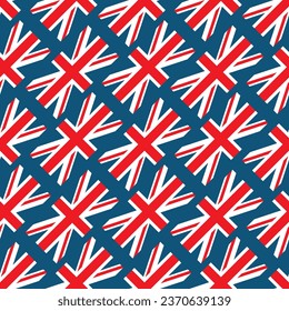 Seamless pattern of diagonally placed British flags. Vector illustration