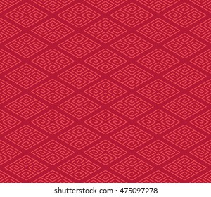 Seamless Pattern of Diamond Bricks Decorated With Chinese Scroll Pattern.