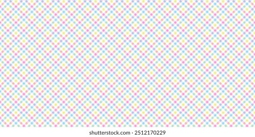 Seamless pattern diamond colorful, yellow, pink, blue, white. Grid, square, geometric. Vector