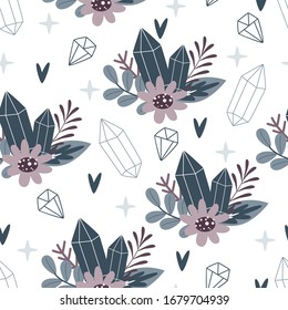 seamless pattern with diamond and flower on a white background - vector illustration, eps