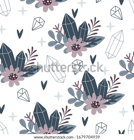 seamless pattern with diamond and flower on a white background - vector illustration, eps