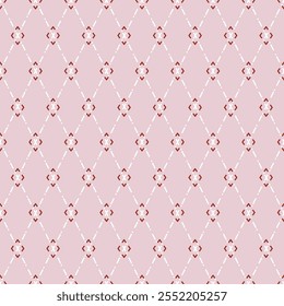 Seamless pattern, Diamond Grid Pattern, geometric white dotted lines pattern, pink background, simple.