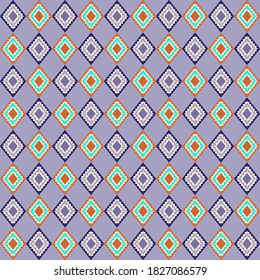 Seamless pattern with diamond ornament in ethnic style. Geometric pattern in calm colors