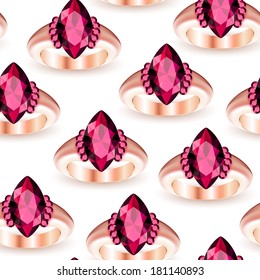 Seamless pattern with diamond rings on white background. Vector illustration