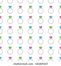 Seamless pattern with diamond rings on white background. Vector illustration.