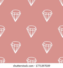 Patrón sin fisuras de símbolos de diamante. Mano libre de estilo lineal. Diamantes blancos sobre un fondo rosa aislado. Vector. Para imprimir en envases, tejidos.