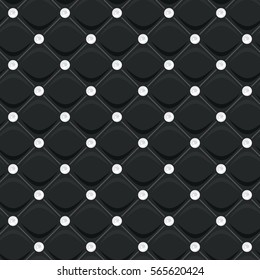 Seamless pattern with diamonds buttons in the form of a soft upholstery of the sofa. Padded panels. Beautiful black background for websites, pack, wrapping, fabric, cover, wallpaper. Luxury upholstery