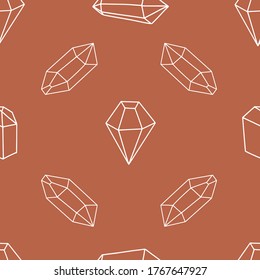 Patrón sin foco con diamantes, cristales, gema. Textura mágica vectorial. Boho fondo abstracto con formas geométricas. Ilustración de delineo de doodle dibujado a mano para tela, textil, papel. Textura de arte de línea