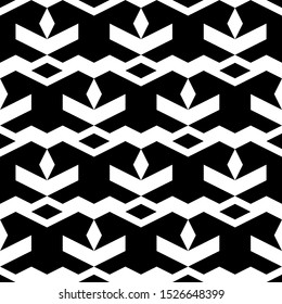Seamless pattern. Diamonds, curves, shapes wallpaper. Rhombuses, chevrons, figures ornament. Digital paper, textile print, web design, abstract background. Geometric backdrop. Ethnic motif. Vector.
