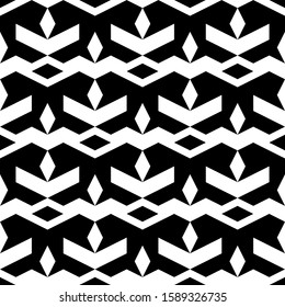 Seamless pattern. Diamonds, curves, shapes wallpaper. Ethnic motif. Digital paper, textile print, web design, abstract background. Geometric backdrop. Rhombuses, chevrons, figures ornament. Vector.