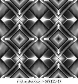 seamless pattern of diamonds in the form of brilliant metallic multilayered plates gray with crosses and elements reflect light