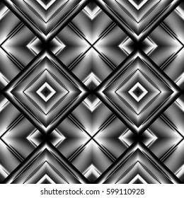 seamless pattern of diamonds in the form of metal plates of shiny striped grey with crosses and elements reflect light