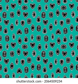 Los diamantes de patrón sin inconfundibles geometría esbozan doodles, cristales dibujados a mano, blanco negro azul turquesa esmeralda verde. Se puede usar para envolver, telas y papel tapizado. Vector