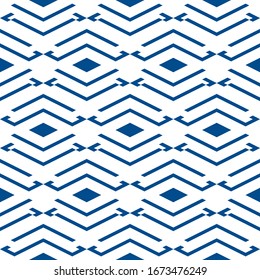 Seamless pattern. Diamonds, shapes wallpaper. Rhombuses, figures ornament. Digital paper, textile print, web design, abstract. Shapes background. Ethnic motif. Geometric backdrop. Vector artwork.