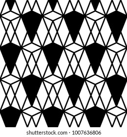 Seamless pattern with diamonds, triangles. Polygons background. Image with repeated geometrical figures. Ethnic motif. Grid wallpaper. Tiles illustration. Digital paper for textile print. Vector art.
