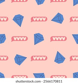 seamless pattern with diamonds for valentines day, flat vector illustration, perfect for your holiday background, textile, greeting card, wrapping