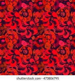 Seamless pattern with different abstract flowers on white blue background