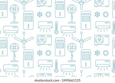 patrón sin fisuras con diferentes sistemas de refrigeración por aire: ventilador y acondicionadores de aire- Ilustración vectorial