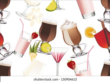 Seamless Pattern of different alcoholic cocktails