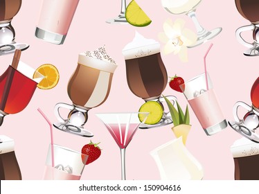 Seamless Pattern of different alcoholic cocktails