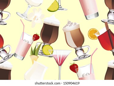 Seamless Pattern of different alcoholic cocktails