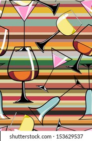 Seamless Pattern of different alcoholic cocktails
