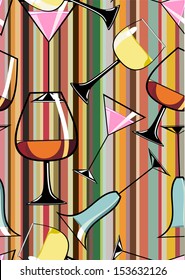 Seamless Pattern of different alcoholic cocktails
