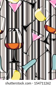 Seamless Pattern of different alcoholic cocktails