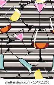 Seamless Pattern of different alcoholic cocktails