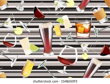 Seamless Pattern of different alcoholic cocktails
