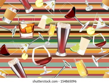 Seamless Pattern of different alcoholic cocktails