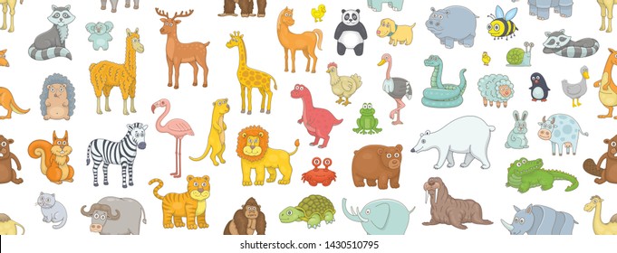 Seamless Pattern with different animals. isolated on white background