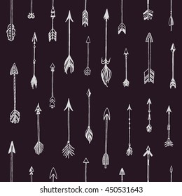 Seamless pattern with different arrows collection. Decorative vector stylized illustration of booms. Cute repeated texture  for packaging, books, textile. Wrapping paper design.