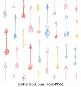 Seamless pattern with different arrows collection. Decorative vector stylized illustration of booms. Cute repeated texture for packaging, books, textile. Wrapping paper design.