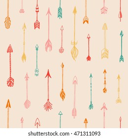Seamless pattern with different arrows collection. Decorative vector stylized illustration of booms. Cute repeated texture for packaging, books, textile. Wrapping paper design.