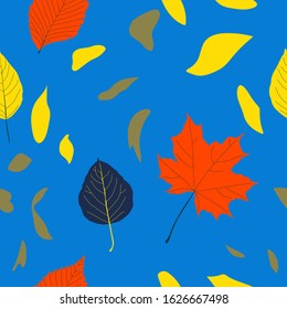 Seamless pattern with different autumn leaves.