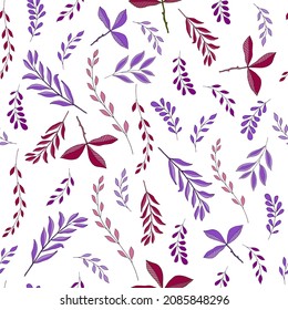 Seamless pattern with different autumn leaves. Hand-draw vector illustration for your design. 