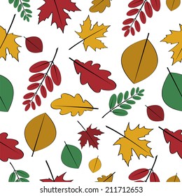 Seamless pattern with different autumn leaves
